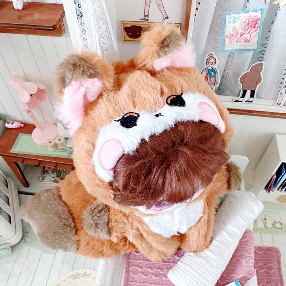 YUYAKESHI Cotton Doll Clothes, Animal Doll Outfit, with Ears and Hat, for 20cm Plush Toys, Cute Animal Costume, Fluffy Home Wear, Tail (Brown Fox)