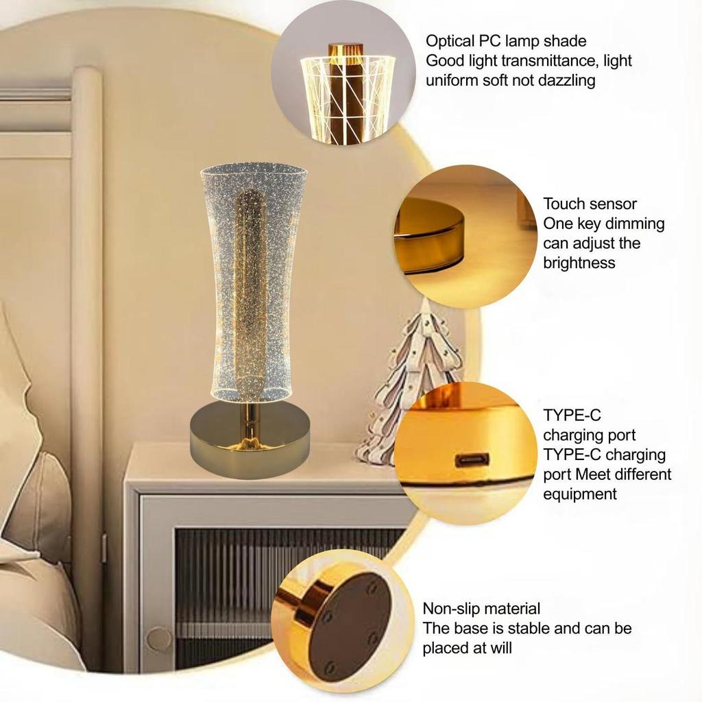 3D Acryl LED Nachtlampe mit Goldfuß – Sternenhimmel Taillendesign 4, Touch-Steuerung Kabellos Dekorative Tischleuchte für Schlafzimmer, Wohnzimmer