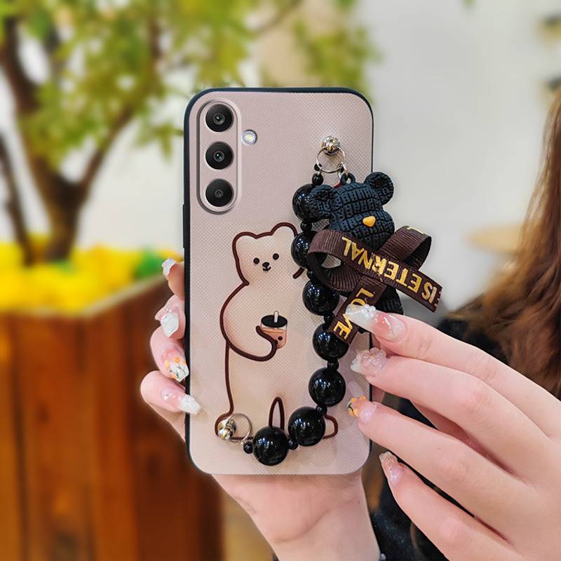 Cartoon Skin-friendly Feel Phone Case For Samsung Galaxy M56 5G/SM-M566B Cute Silicone Back Cover Black Pearl Pendant