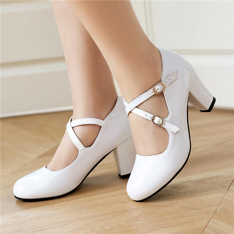 Women's high-heeled single shoes spring and summer new thick heel solid color large size light mouth low-top shoes
