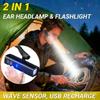 Ear Clip Sensor Headlamp Bright LED Headlight Rechargeable Waterproof Head Flashlight for Fishing Hiking Running Cycling Outdoor