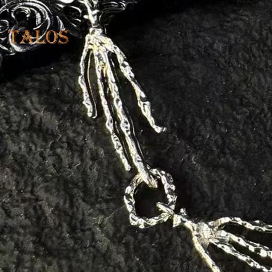 Collar para Mujer Pedante de Corazón de Diamantes de Imitación Rojos Forma de Mano de Esqueleto Estilo Punk Oscuro Individual Hueco Joyería para el Cuello para Fiesta de Club