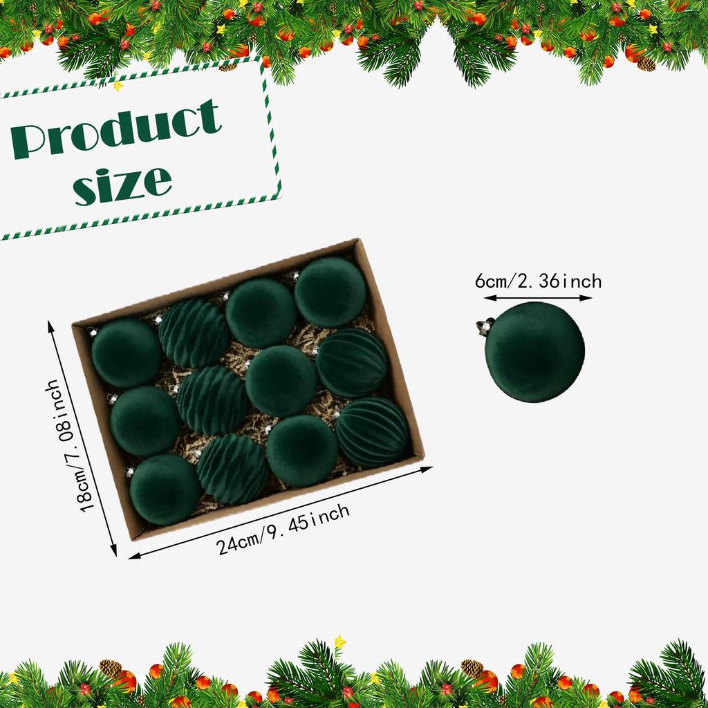 12Pcs Flocked Christmas Ball Ornaments 2.4inch Decorative Baubles for Anniversary