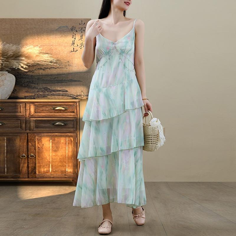 

Платье-юбка с V-образным вырезом и оборками для отдыха на ветру, женское, облегающее, с неровным краем M зелёный