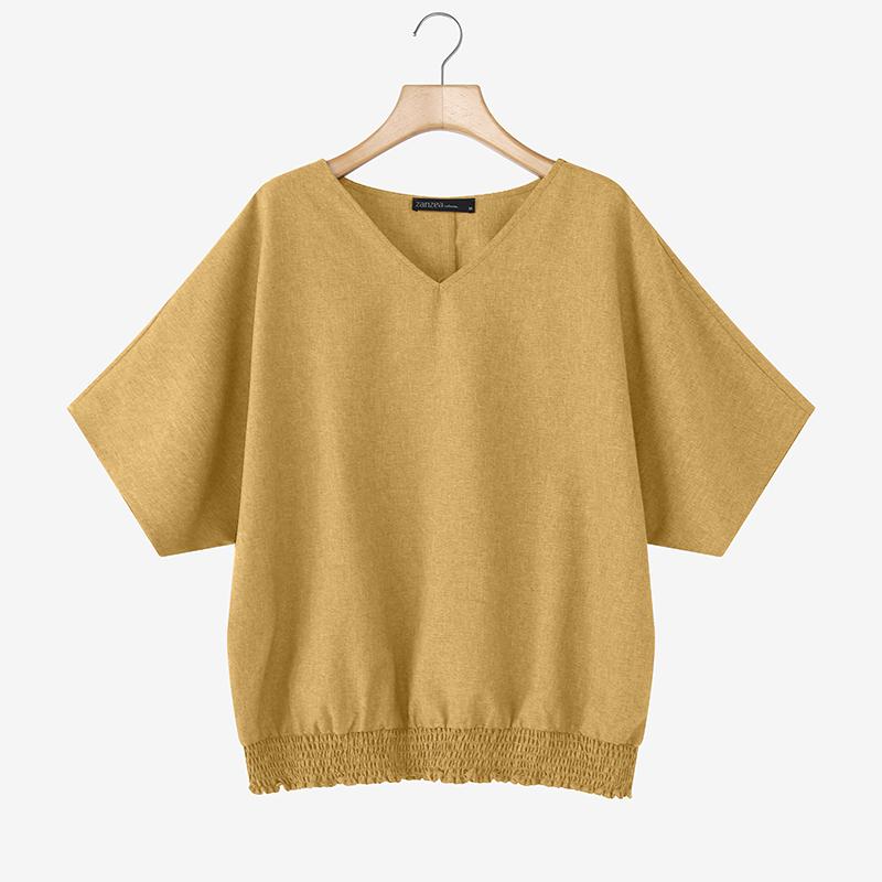 ZANZEA Women Casual V-neck Loose Summer Short Sleeve Blouse