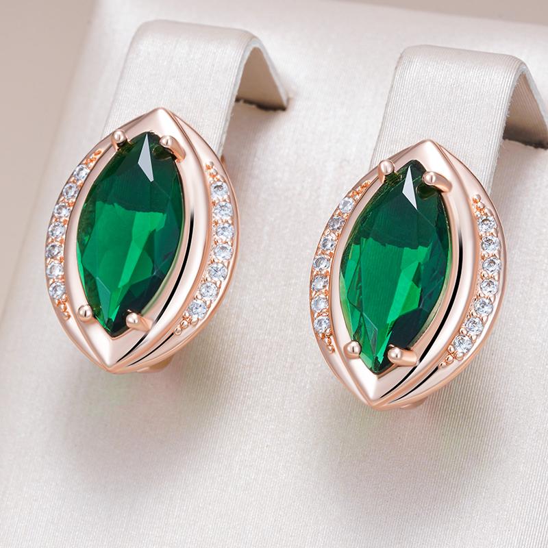 Rose Gold Color Simple Drop Earrings For Women Fashion Rhombus Green Natural Zircon Vintage Wedding Jewelry