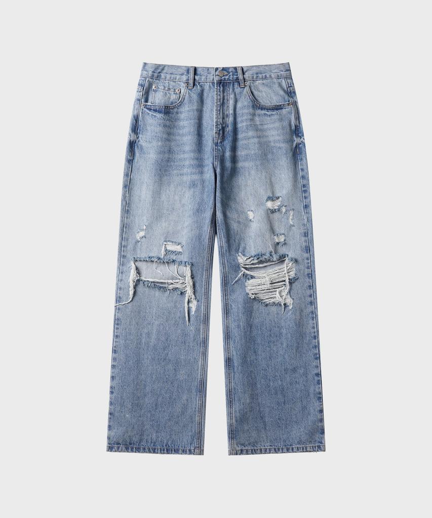 LEIRE Distressed Flare Denim Pants [Light Blue]