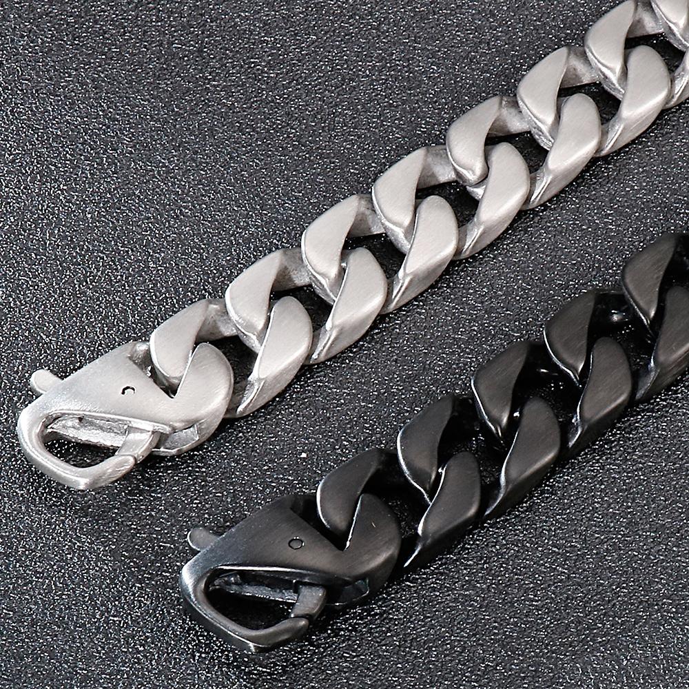 Hypoallergenic Matte Stainless Steel Cuban Chain Bracelet for Men Brushed Black/Silver Color Men's Bracelets With Lobster Clasp