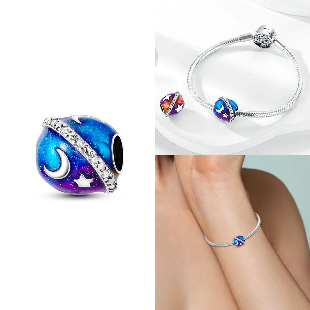 Colorful Zircon Planetary Space Starry Sunflower Beads Charms Fit Diy Original Bangle Bracelet Copper Women Jewelry Gift