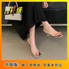 Elegant square head rhinestone pinch feet go out thin heel sandals 2025 spring new transparent belt high heel niche high-end outer wear
