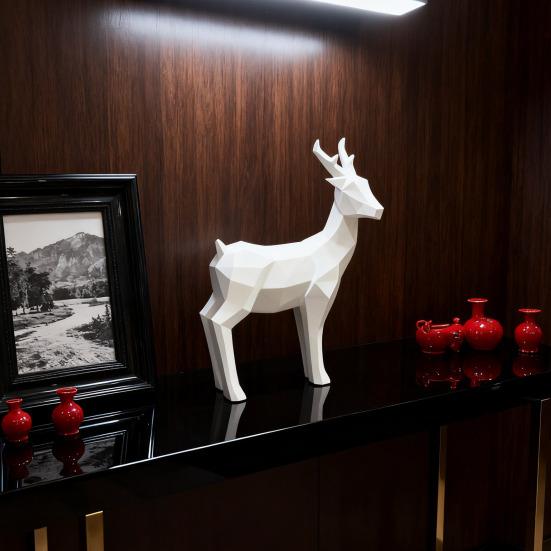 Christmas Reindeer Figurine 3D Printed Standing Deer Statues Small White/Gold Elk Sculpture for Fireplace Entryway Shelves Home Office