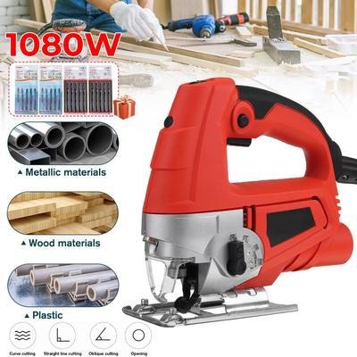 220v 50-60Hz Professional Electric Jig Curve Saw With 20 Blades Home Multifunctional Woodworking Tools Curve Saw Pull Saws 1080W 0-3000r/min