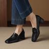 Neue, dicksohlige, eckige High Heels in großen Größen für Damen, Sohle aus Rindersehnen, bequeme, lässige und modische Schuhe aus Lammleder.