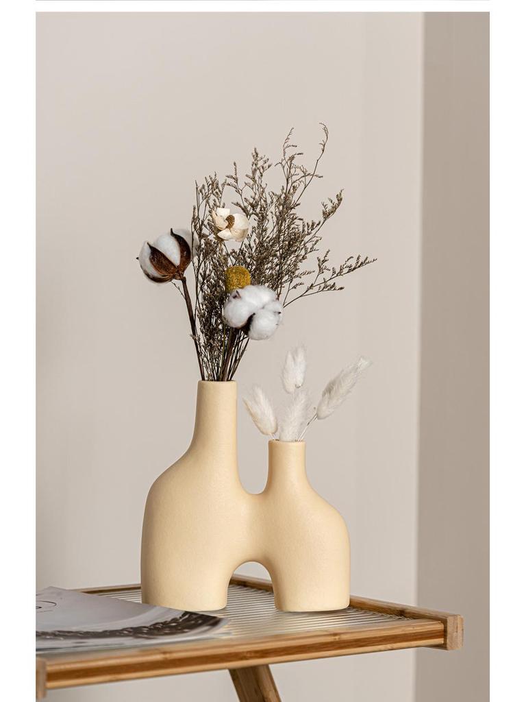 Modern Simple Ceramic Dual-Mouth Flower Vase for Living Room Decoration