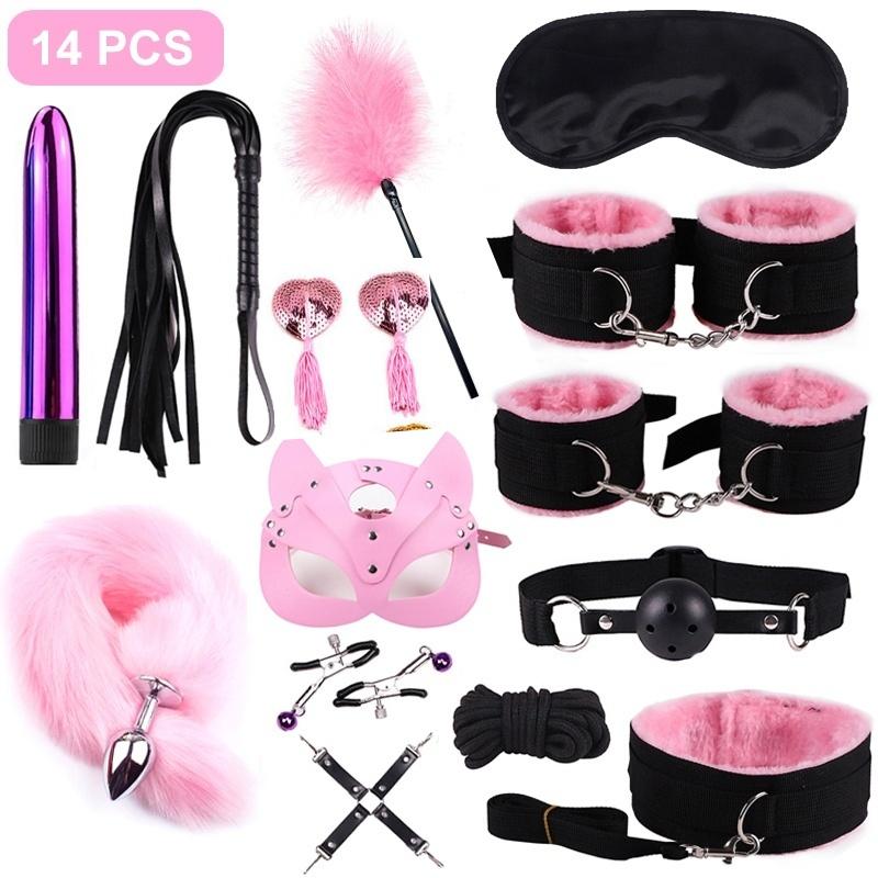 BDSM Kits Adults Sex Toys for Couples Handcuffs Nipple Clamps Spanking Paddle Sex Metal Anal Plug Vibrator Slave Bondage