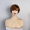 Women Stylish Short Layered Wave Hair Synthetic Golden Brown Wigs with Bangs for Daily Cosplay Lolita Heat Resistant Fibre