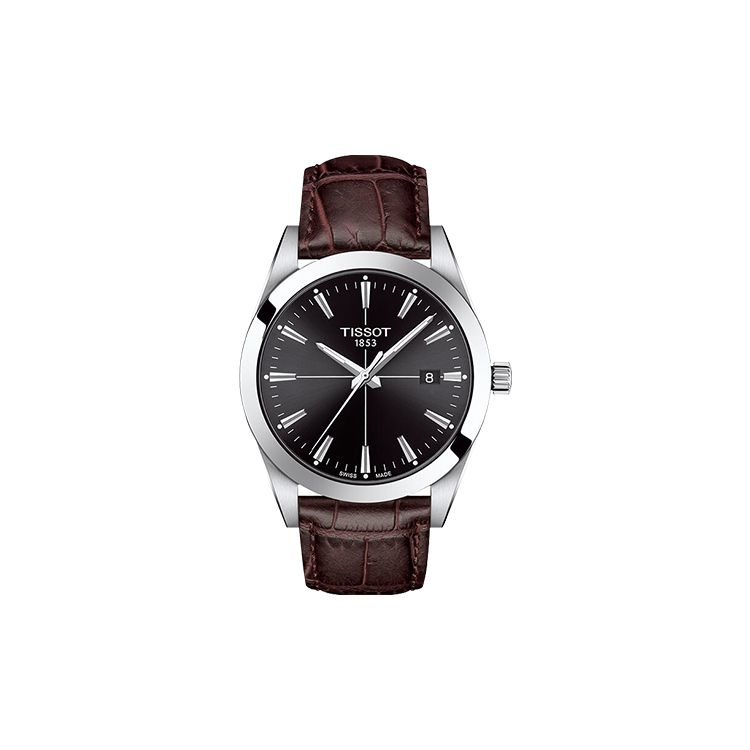 TISSOT Montre  S&eacute;rie Wind Mouvement Quartz &Eacute;tanche 100 M&egrave;tres Bo&icirc;tier Acier Inoxydable Cadran Noir Bracelet Cuir Montres Homme T127.410.16.051.01 Regular Watch Box,Brown