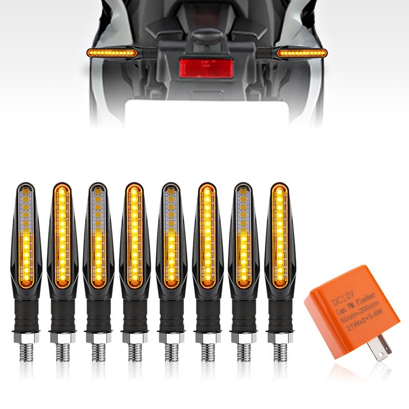 Motorcycle LED Turn Signals Light Amber Flasher Flowing Water Built Relay 12LED Turn Signal Lamp Motorcycle Flashing Lights