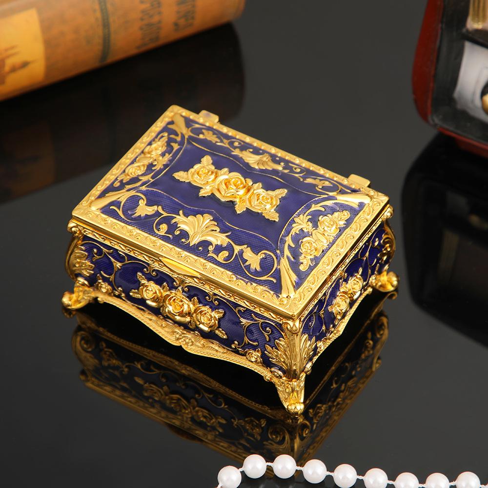 Vintage Enamel Rose Embossed Lockable Jewelry Box-Mini European Style Rectangle Trinket Box Buckle Closure for Rings Necklaces