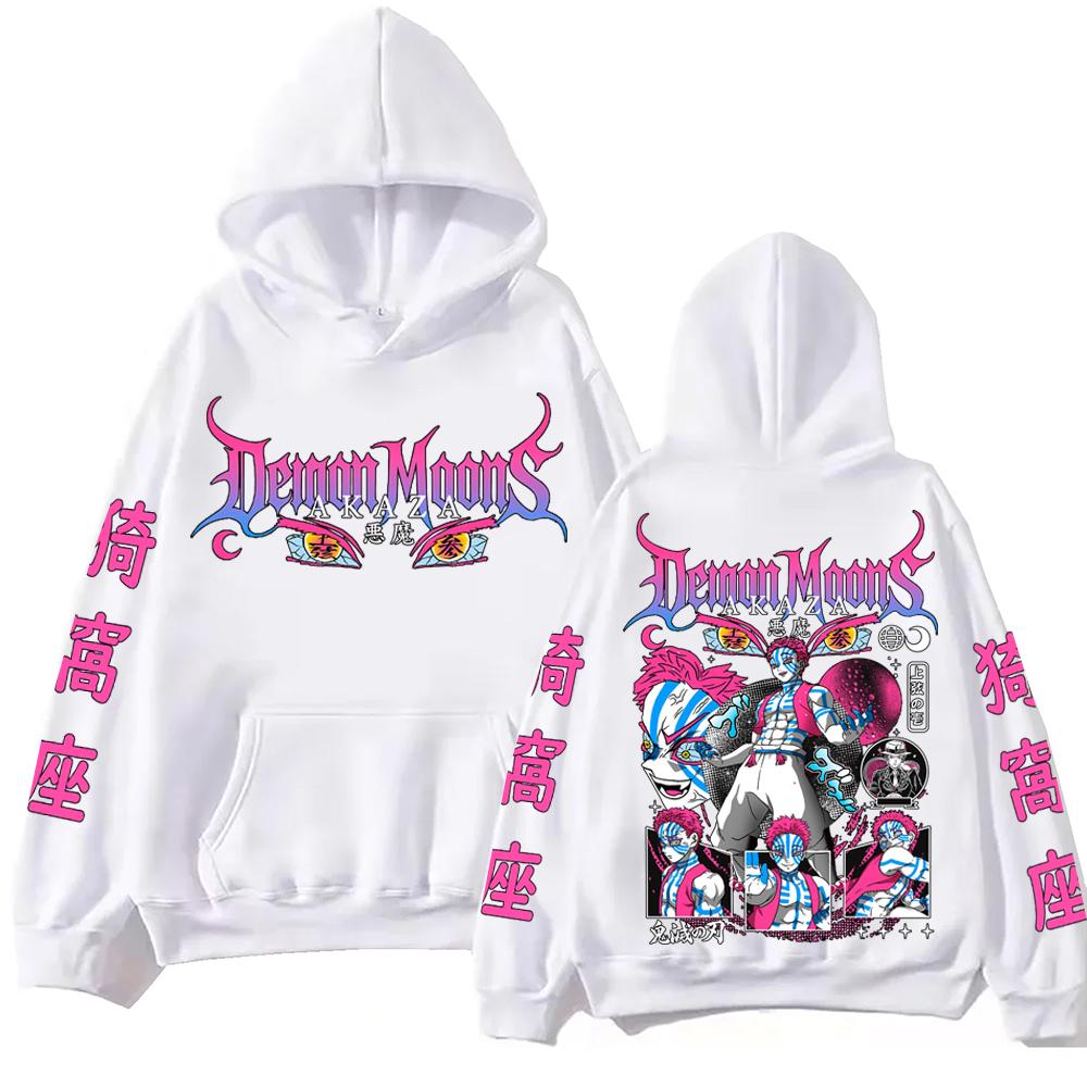 Demon-Slayer Upper Ranks Akaza Anime Hoodie Harajuku Hip Hop Pullover Tops Sweatshirt Gift