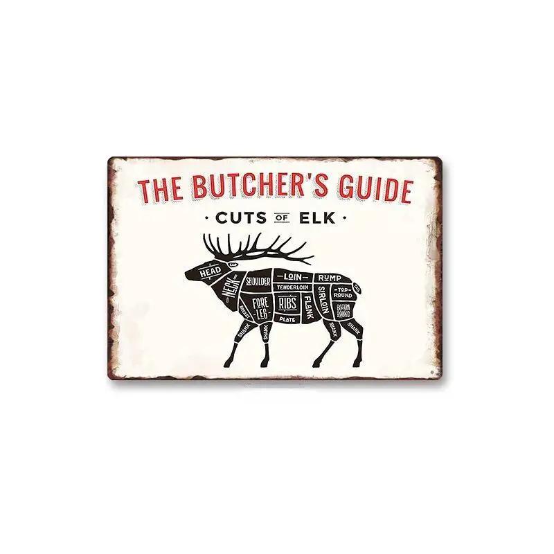 Metal Tin Poster Butcher Beef Pig Retro Metal Tin Signs Posters Plate Wall Decor for Bar Restaurant Cafe Clubs Retro Plaque