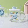 Heat Resistant Glass Cup Nordic Mug Home Office Couple Dolphin Cup Milk Coffee Cup with Lid Spoon