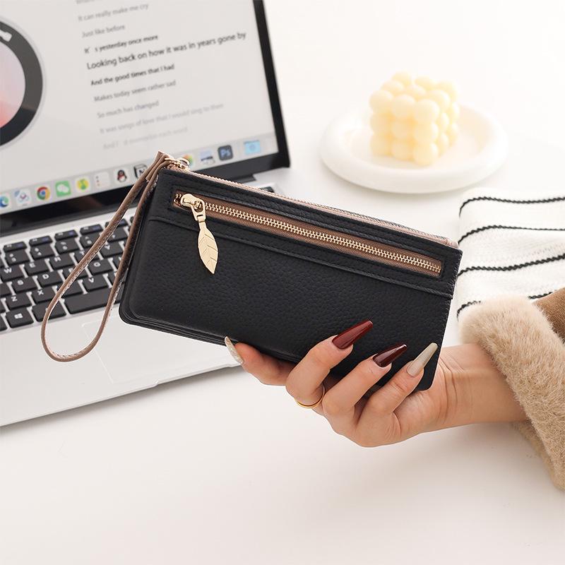 Women's Large Capacity Frosted Double Zipper Long Wallet & Clutch