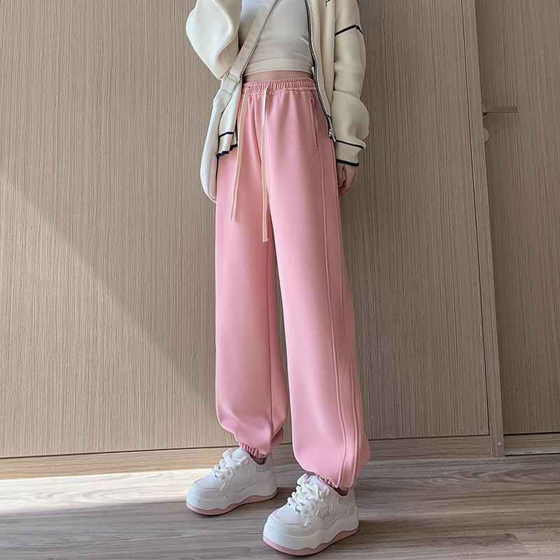 White Windproof Sweatpants for Women's Autumn New High-waisted, Thin and Drape, Loose Tied Feet, Harlan Sweatpants for Children