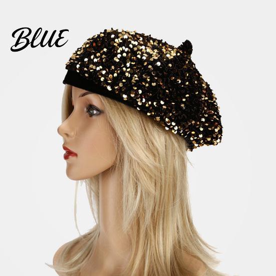 Classic Cap for Girls Women Sequined Beret Hat Sparkly Retro Artist Cap Stylish Versatile Outfit Accessory Adjustable Painter Street Party