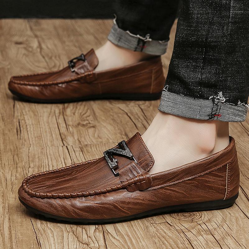 WOTTE Men Casual Shoes Sneakes Fashion Loafers Men's Leather Slip On Formal Loafers Men Moccasins Outdoor Walking Mans Footwear