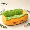 Playful Animal Bed Hot Dog Pet Bed, Soft Cozy Plush Removable Washable Mat, PP Cotton Cushion Cute Bun for Cats Dogs, Novelty Sofa