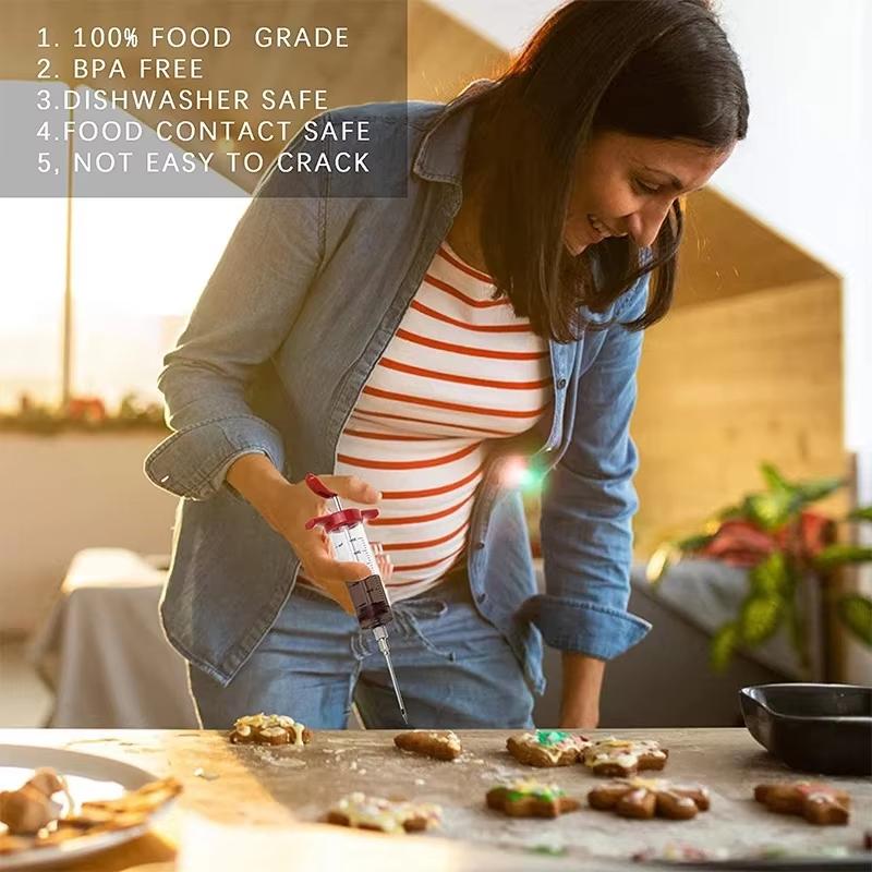 Professional Meat Marinade Injector Syringe with 3 Needles for BBQ Cooking Kitchen Tool Flavor Enhancer Thermometer Included