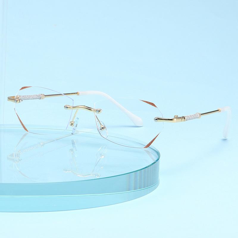 Women Reading Glasses Frameless Anti-Blue Presbyopic Glasses 0 To +4.0  Diamond Rimmed Glasses  Anti-Reflective