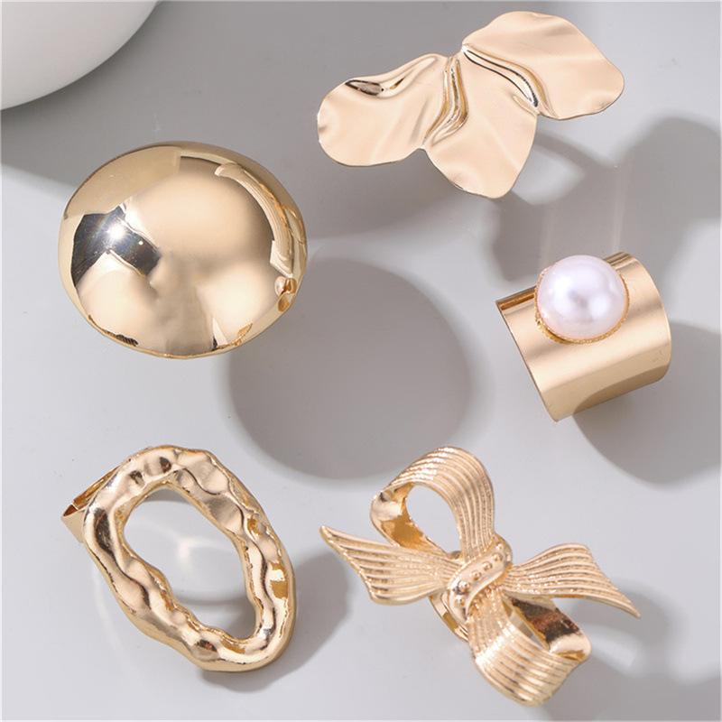 Vintage Metal Geometric Bow Open Rings for Women Gold Petal Irregular Smooth Adjustable Rings Jewelry Party Gifts
