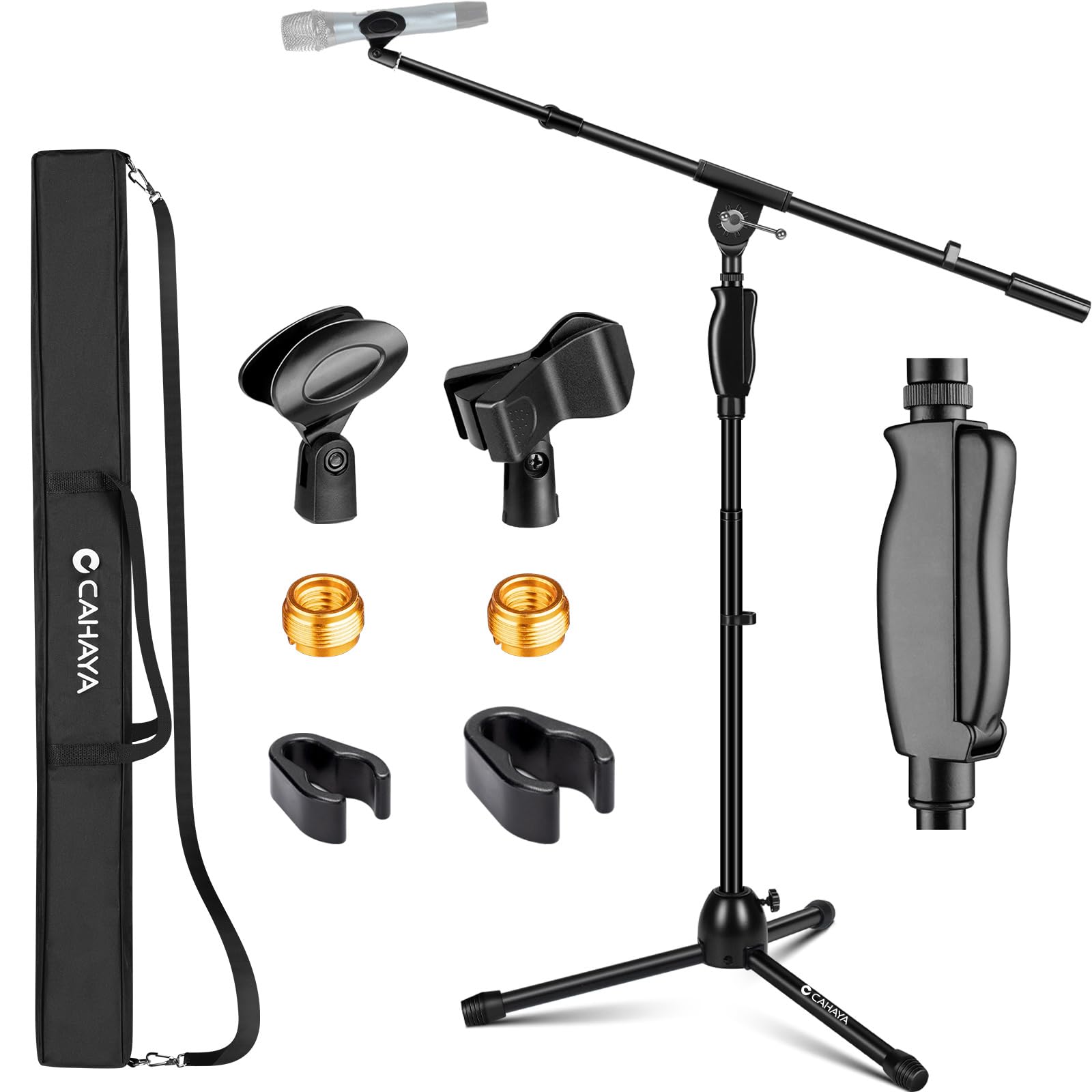 

CAHAYA Microphone Stand Boom Up to 241cm One Button Manual Height Adjustable Body 4kg Steel Material Nylon Material Foldable Microphone Holder