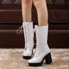 Autumn Winter White Mid-Calf Boots Lace Up Ladies Platform Boats Women High Heels Fashion Nightclub Patry Shoes