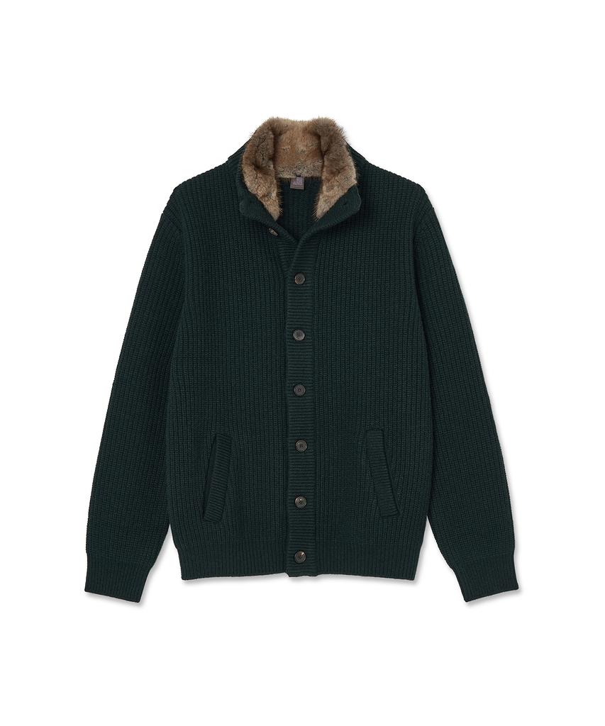 IOLO Merino Wool Knit Fur Jacket_Dark Green