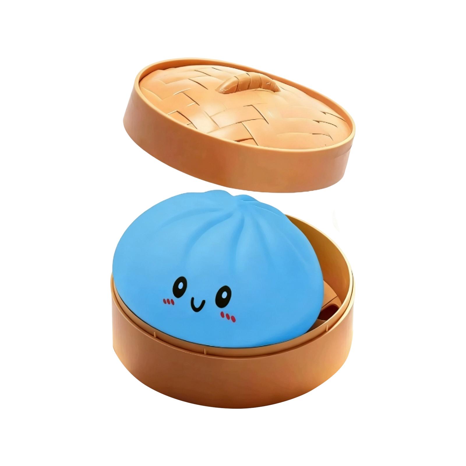 

Squishy Slow Rising Bun Toy with Steamer Lid Stress Relief Squeeze Soft Simulation Baozi Plush Toy Sensory Fidget for Adults and Kids one size синий