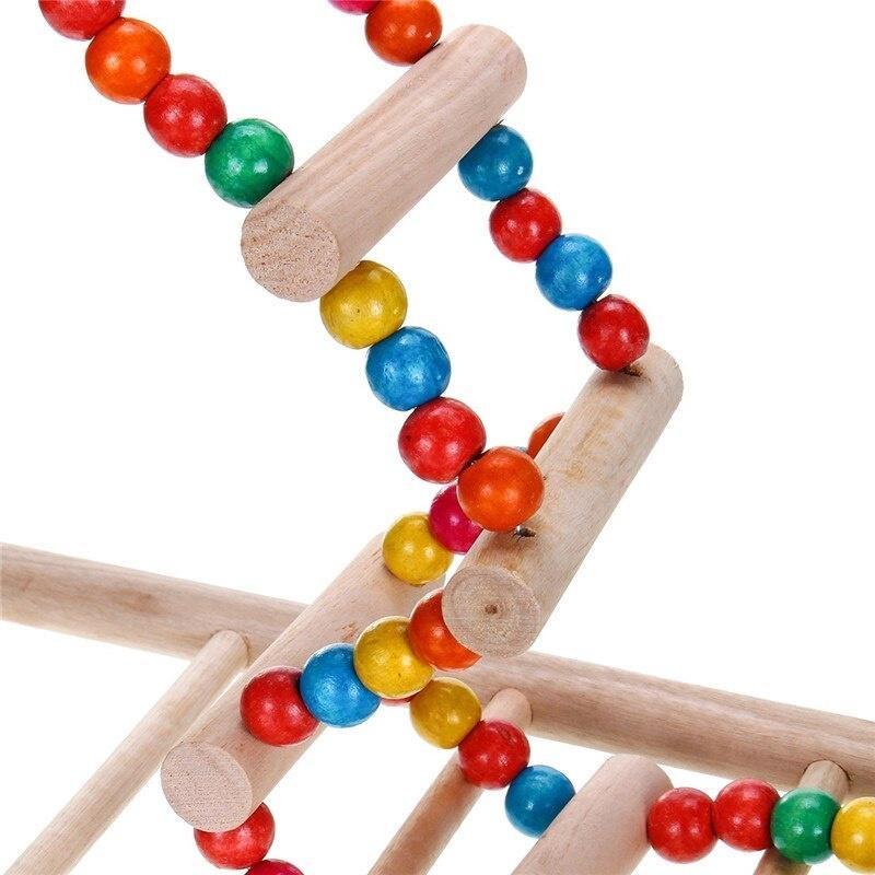 Wooden Parrot Bird Hanging Ladder Swing Bridge Climb Pet Chewing Toy Bells for Small Parrots Parakeets Cockatiels