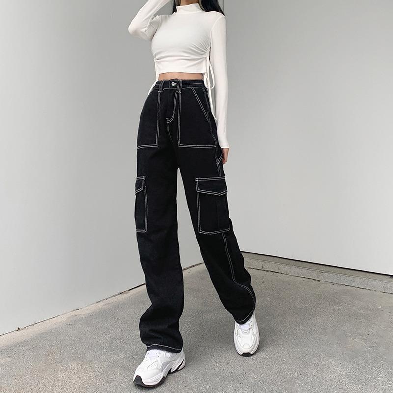High Waist Slimming Overline Design Sense Handsome Jeans Women's Loose Street Casual Wide Leg Overalls