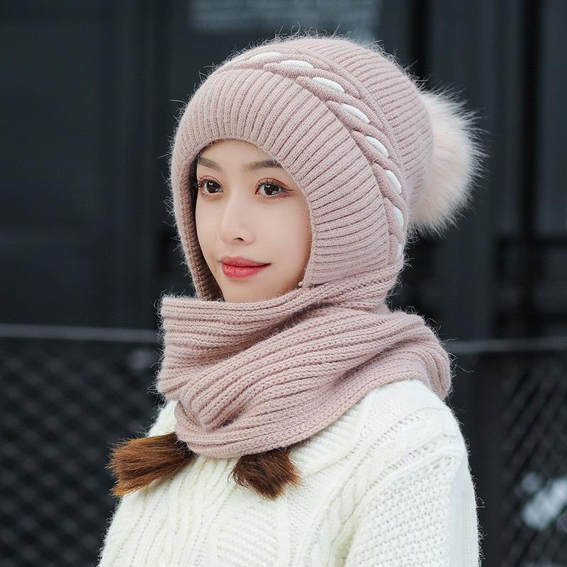 

Шарф-шапка женская зимняя цельная шерстяная шапка из кроличьего меха теплая утолщенная вязаная шапка-пуловер для велоспорта с защитой ушей тренд Scarf one-piece hat, fleece warm