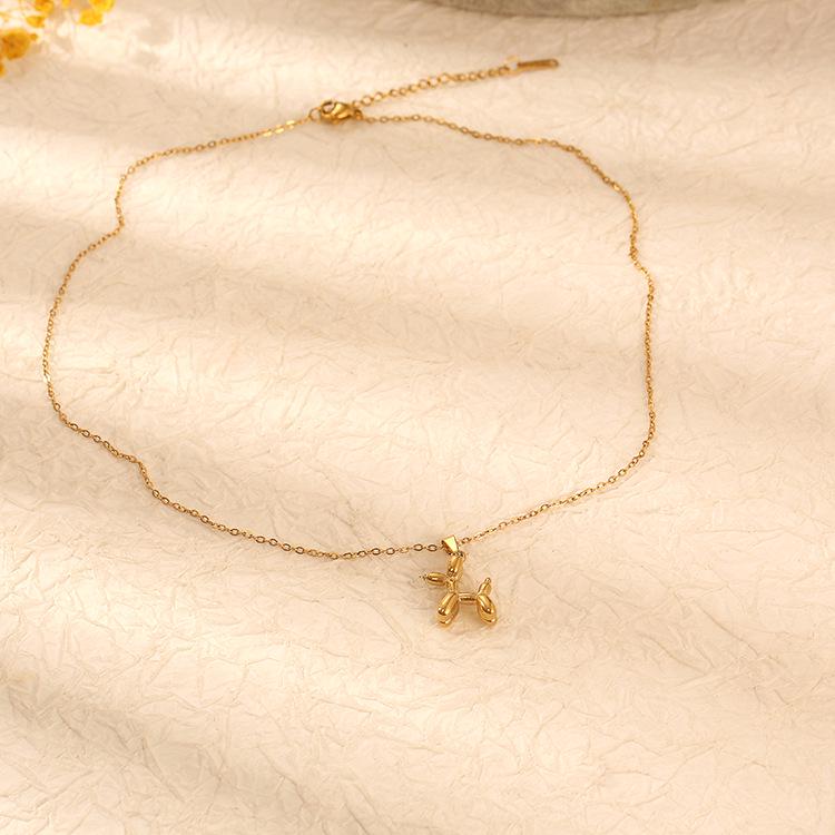 Korean Style Titanium Steel Puppy Pendant Necklace for Women