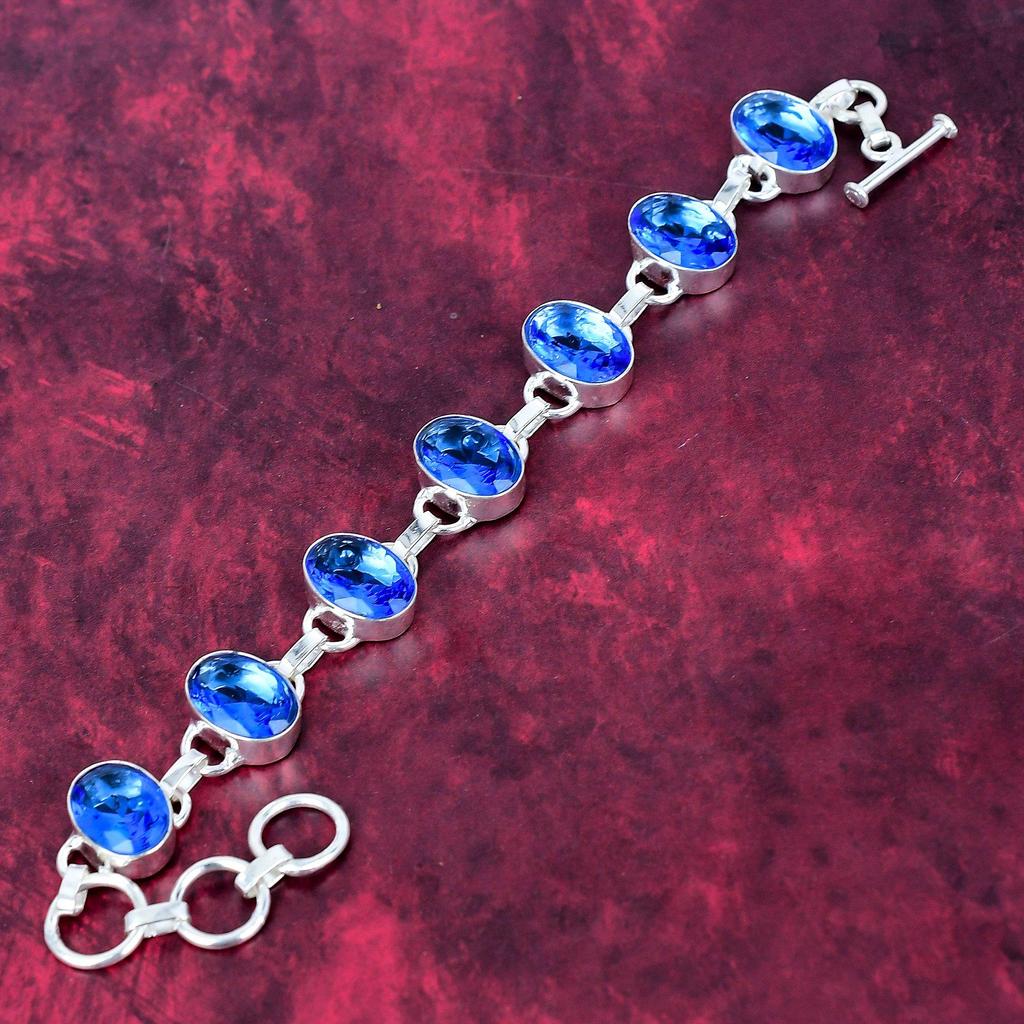 Tanzanite 925 Solid Sterling Silver Bracelet, Handmade Gemstone Bracelet Jewelry, Gifts For Wife Brand New Bracelet