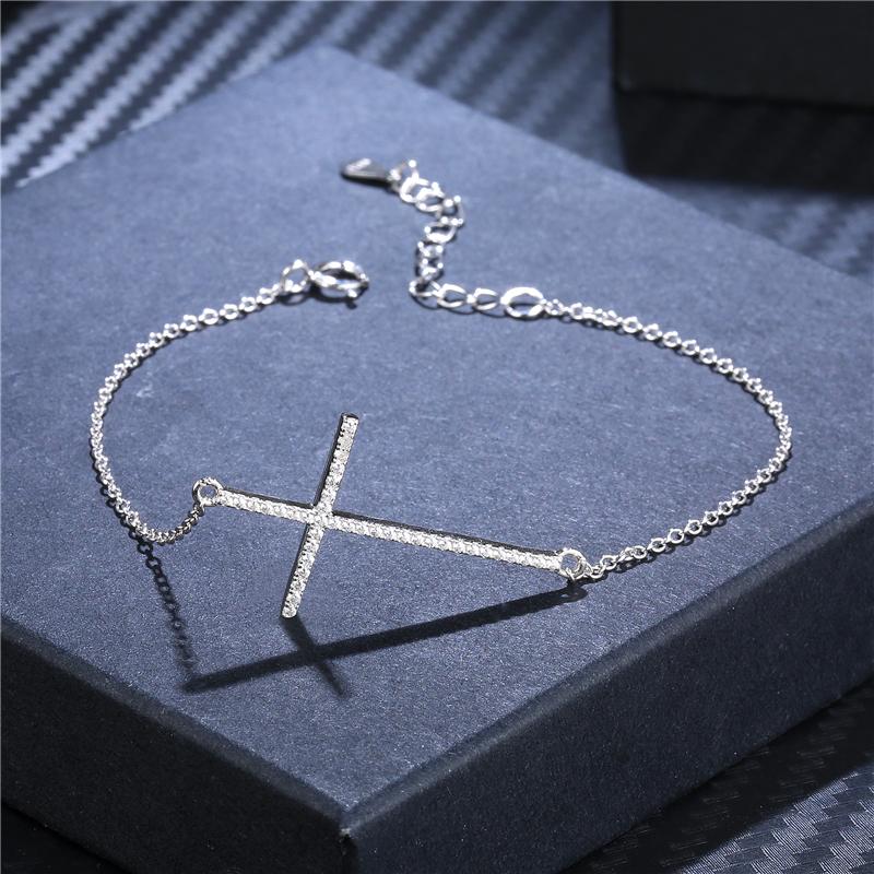 Buyee 925 Sterling Silver Female Bracelet White Zircon Simple Bracelets for Women Fashion Cross Fine Jewelry Chain Gift
