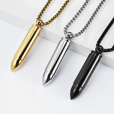 Street Trend Jewelry Titanium Steel Bullet Pendant Unscrewable Storage Essential Oil Bottle Necklace Couple Sweater Chain
