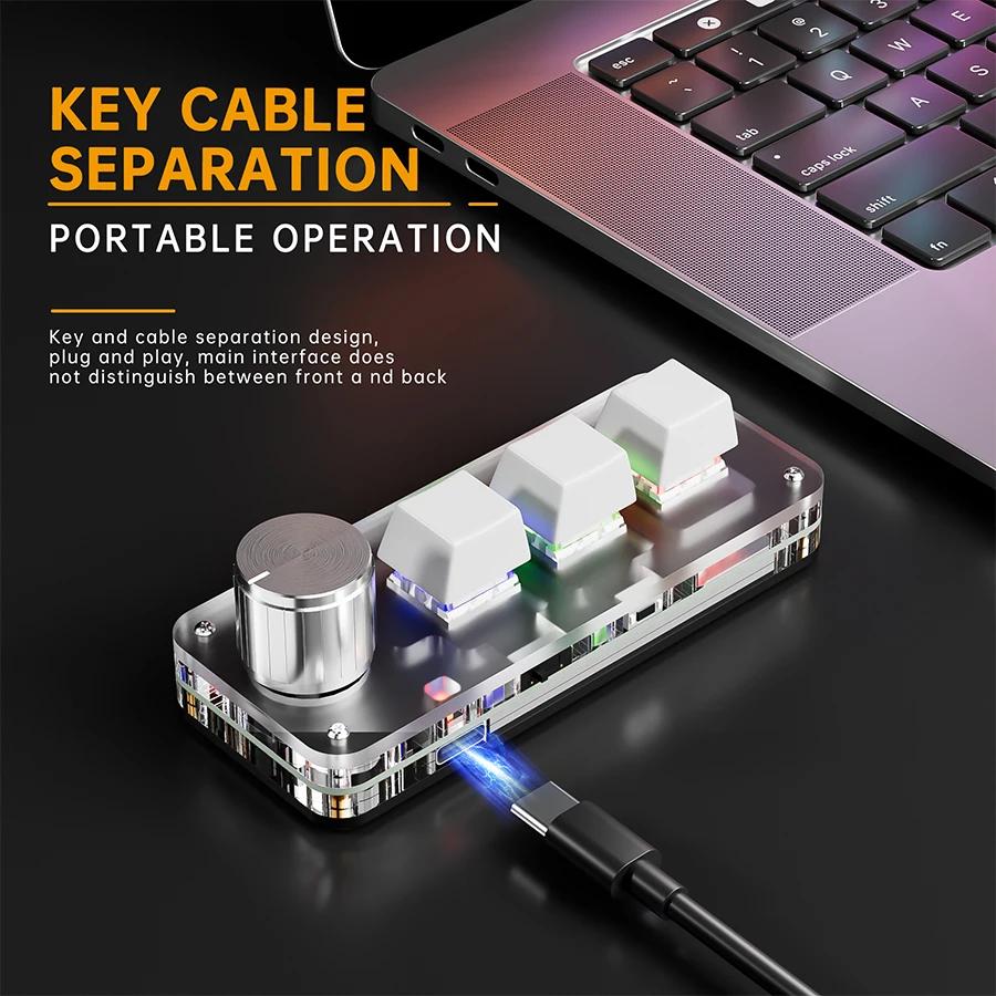2.4G Bluetooth 3 Keys 1 Knob Customize Keyboard Macro Mechanical Keyboard Hot Swap Mini Keypad E-sports Game Copy Paste Shortcut