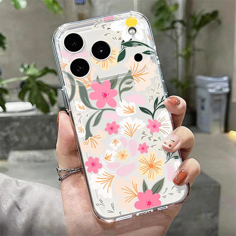 Colorful Flowers Pattern Case For iPhone 17 Pro Max Coque iPhone 16 15 14 13 12 Pro Max 11 Clear TPU Silicone Soft Cover