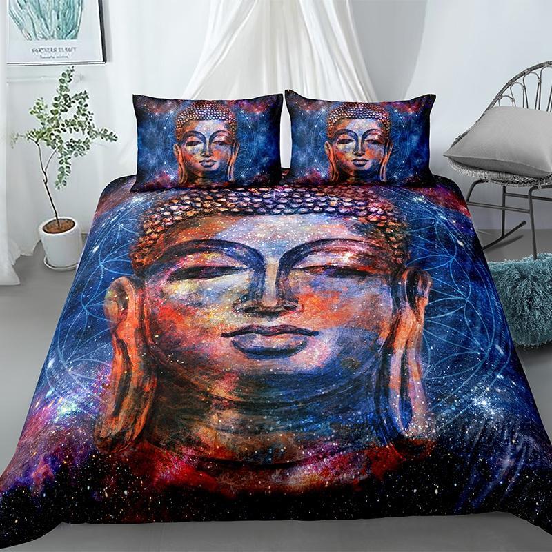 Mandala Buddha Duvet Cover Set King Size Exotic Ethnic Bohemian Bedding Set Golden Black Lotus Flowers Gorgeous Comforter Cover