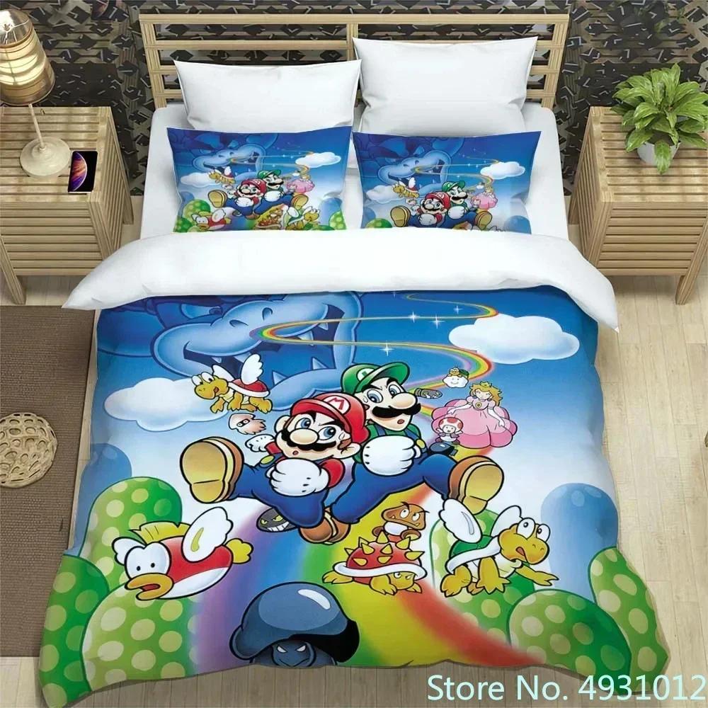 

Anime Jumpman Super Mario Children Bedding Set Pillowcase Bedclothes Cartoon 3D Printed Kids Adult Boys Quilt Duvet Cover Gift EU Single(135*200cm)3pcs