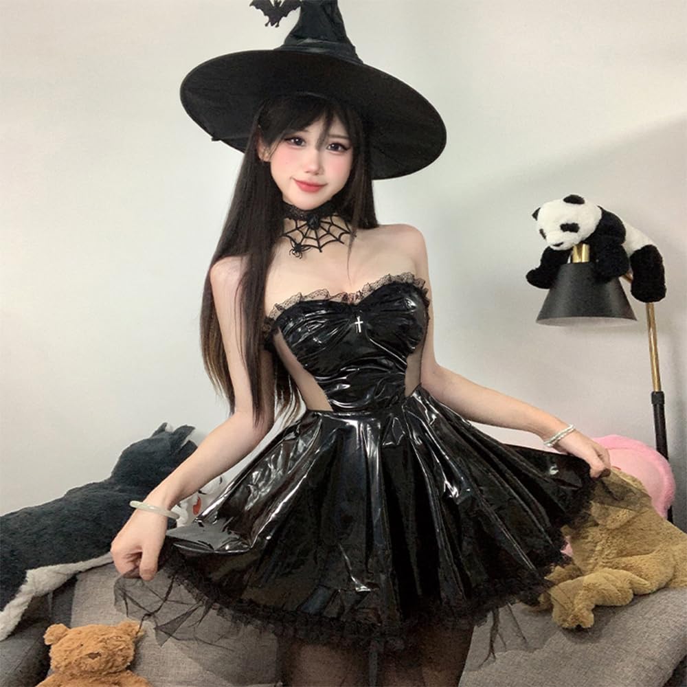 Witch Cosplay Sexy Devil Glossy Extreme Halloween Costume Lingerie Costume  Cute Moe Photography PU Leather Performance Clothes Event Activities Hat –  buy the best products in the Ayzeze online store
